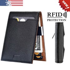 Mens Slim Wallet RFID Blocking Bifold Wallets for Men Minimalist Genuine Leather