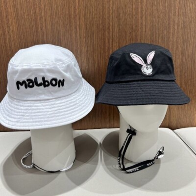 Malbon Golf Cap Fischerhut Kaninchen weiß schwarz aus Japan DHL FedEx