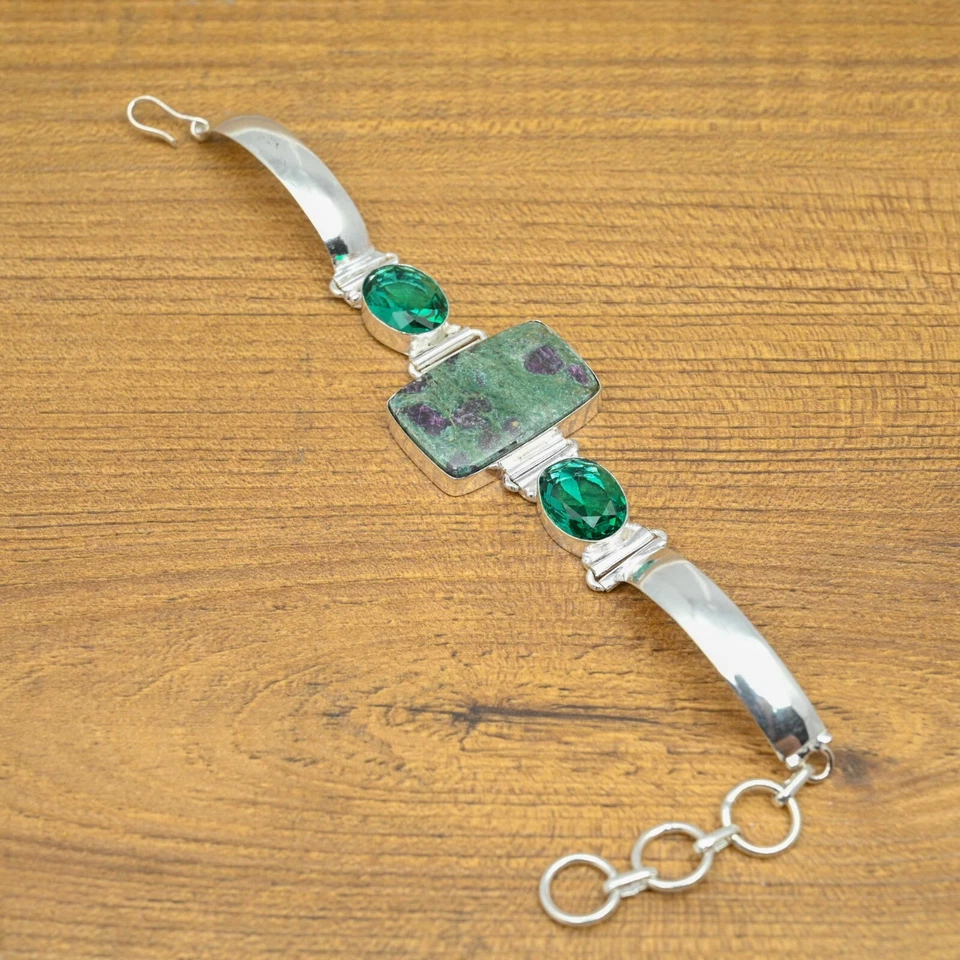 Ruby Fuchsite With Chrome Diopside Bracelet 925 Sterling Silver Natural Handmade - Image 2 of 4