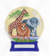 Safari Animals SNOW GLOBE 18mesh handpainted Needlepoint Canvas Amanda Lawford