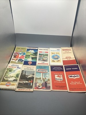 (10) Vintage Oil & Gas Company Advertising Road Maps Lot-Shell, Mobil, Sinclair 