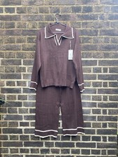 CC Fashion Paris Brown Sweatshirt& Trousers Set Fine Knitted Drawstring L/XL New