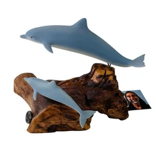 John Perry Studio Blue Dolphin Duo Airbrushed Pellucida Sculpture Burlwood Tag