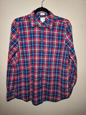 J.Crew Womens Boy Fit Blue Red Gray Plaid Cotton Button Up Shirt Size S