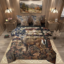 7 Piece Cute Deer Bed in a Bag Queen for Boys Kids Deer Hunting Sheet Set,Americ