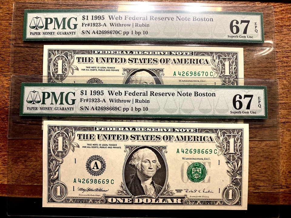1995 $1 Federal Reserve Web Notes PMG 67 EPQ SUPERB GEM (4) SEQUINTIAL Notes!!! - Image 2 of 3