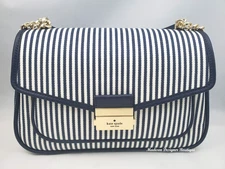 NWT Kate Spade Carey Medium Flap Shoulder Bag Crossbody Blue Canvas $499