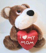 Vintage Russ Berrie I Love My Mom Red Heart Brown Bear Plush 6"