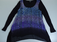 Karen Kane Sweater Womens Extra Small Black Blue Purple Sheer Hem Top USA Made