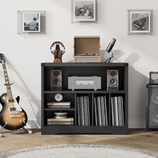 Vinyl Record Stand w/ 6 Storage Cubes, Farmhouse Turntable Cabinet Living Room