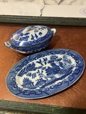 Vintage Blue Willow Pattern Miniature Covered Dish Child Soup Tureen
