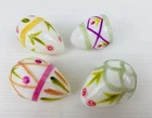 VTG Easter Eggs 4pc White Milk Glass Decorated Hand Blown Glitter Floral Spring