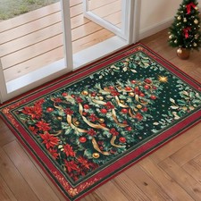 Christmas Area Rug 2x3, Xmas Tree Entryway Rug Washable Rugs, Vintage Non-Sli...