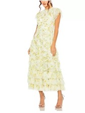 Mac Duggal High Neck Ruffle Cap Sleeve Floral Dress Size 8