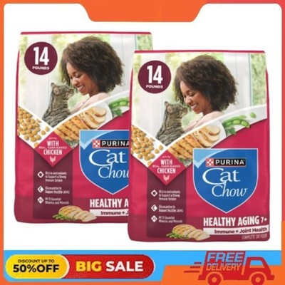 2 Pack Purina Cat Chow Healthy Aging 7+ Senior Dry Cat Food, Chicken, 14 lb. Bag