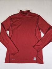 Nike Pro Combat Dri Fit Compression Top Mens M Red Long Sleeve Mock Fitted EUC