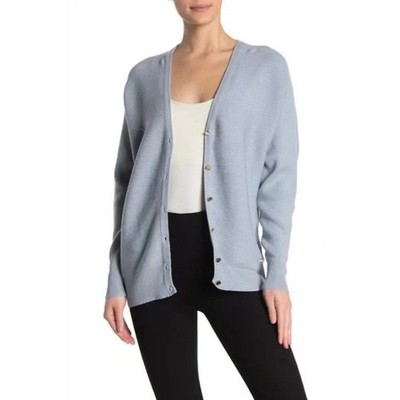Tahari S V-neck button-down cardigan sweater Ribbed Soft Oversized Knit Blue