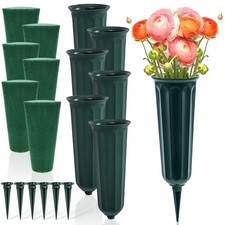 6 Pack Cemetery Vases with Foam Inserts, Memorial Floral Vases with Spikes, G...