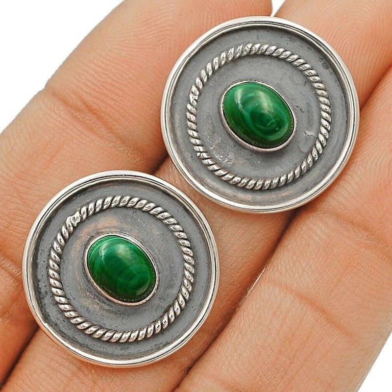 Natural Malachite 925 Solid Sterling Silver Earrings Jewelry 