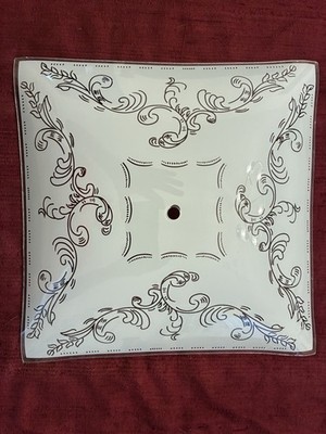 Vintage MCM Frosted Glass Ceiling Light Shade Bedroom Square Light Cover Two EA.