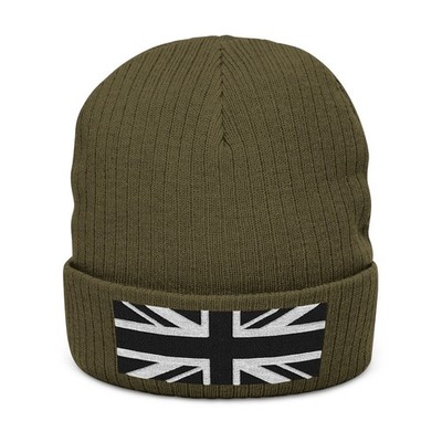 Distressed Union Jack Embroidered Beanie | Alternative Flag | Black and White