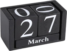 Wood Blocks Calendar, Wooden Desk Perpetual Calendar Vintage Month Date Number D