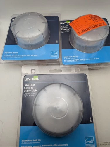 Lot Of 3 Leviton 10-Watt LED Ceiling Keyless Utility Light, White 9850