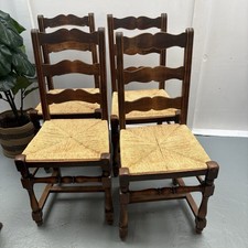 Four French Country Provincial Ladder Back Rush Seat Farmhouse Dining Chairs