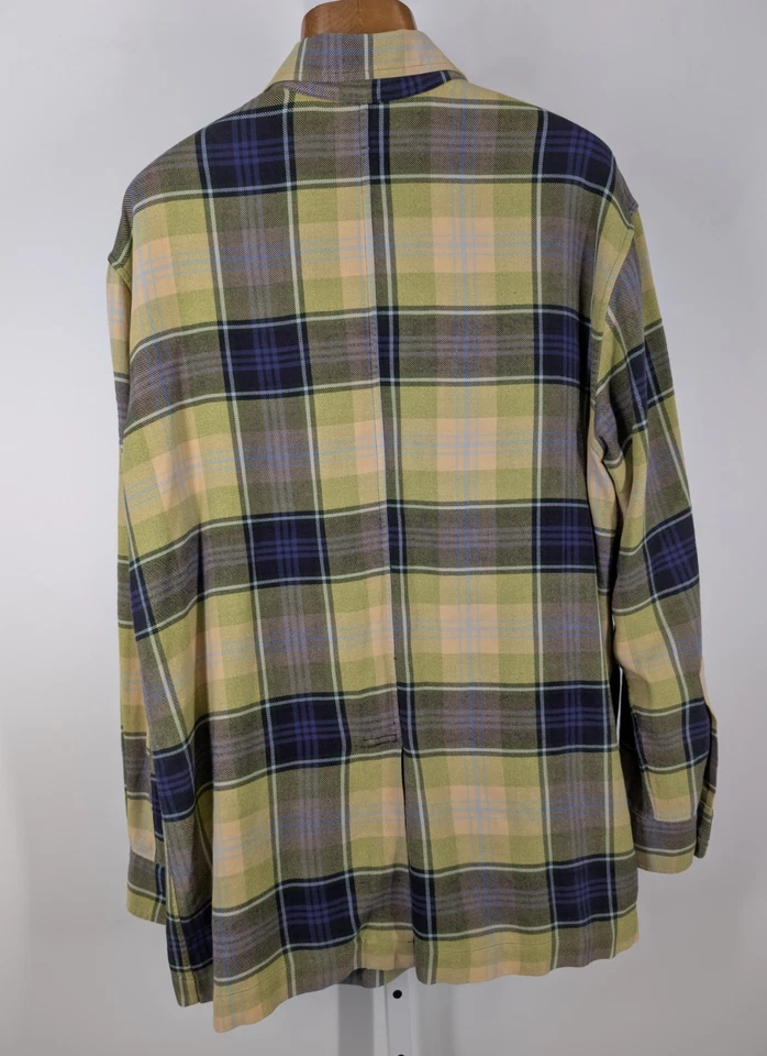 Barney's New York Vintage 90s Y2K Chartreuse Flannel Plaid Grunge 44" USA Cotton - Image 3 of 4