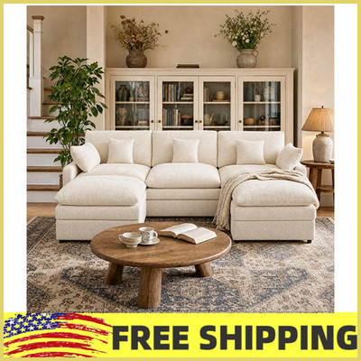 107.8'' U Shaped Cloud Couch Modular Sectional Sofa W/Movable Ottoman & Pillows