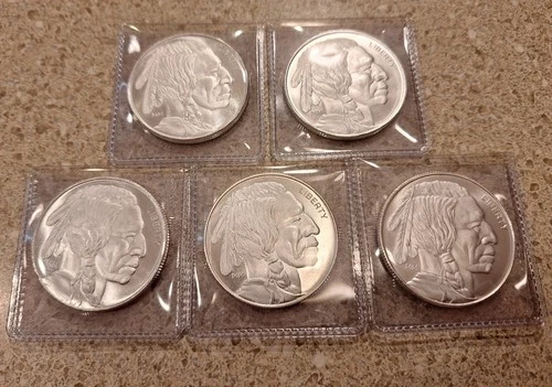 Lot Of 5 Buffalo 1oz .999 Silver Rounds
