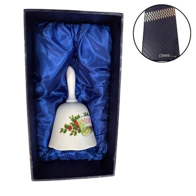Crown Brand Ceramic Christmas Bell White Merry Christmas w/ Box