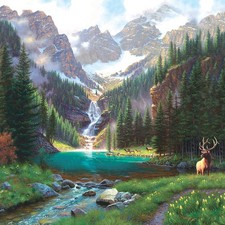 Elk at the Waterfall   1000pc Jigsaw Puzzle