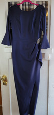 Alex Evenings Women's Navy Blue Sheath Long Sleeve Dress W/ Embellishment Size 6