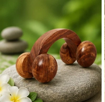 Wooden Body Massager Roller with 4 Wheel Muscle Relax Tool for Relaxation UK - Image 1 of 4