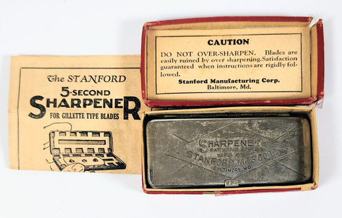 Vintage Stanford 5 Second Razor Blade Sharpener W/ Box & Paperwork Baltimore MD