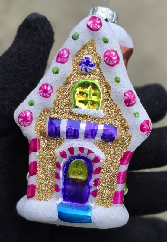 CHRISTOPHER RADKO CELEBRATIONS ORNATE GINGERBREAD HOUSE GLASS CHRISTMAS ORNAMENT