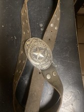 State of Texas Silver Tone Belt Buckle with 32 inch Long Genuine Leather Belt