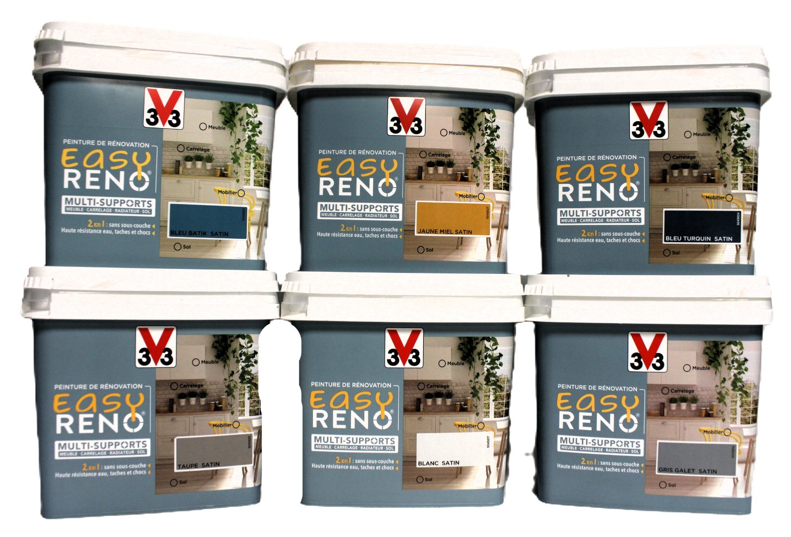 Peinture V33 Easy Réno 0,75L blanc satin pour rénover vos meubles de cuisine sans sous-couche