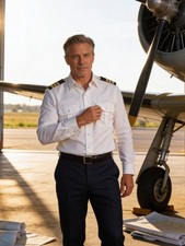 White Aviator style Pilot Shirt, Long Sleeve by Ruddock - 2XL - 18.5x37