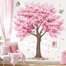 Large Cherry Blossom Tree Wall Decals Pink Flower Tree Birds Wall Stickers Gi...
