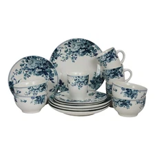 Traditional Blue Rose 16 Piece Service for 4 Stoneware Dinnerware Set