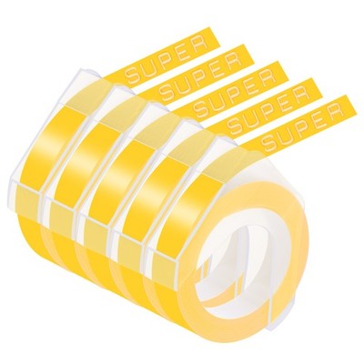 5PK 3D Embossing 520108 For DYMO Caption Maker Label Tape 9mm White on Yellow