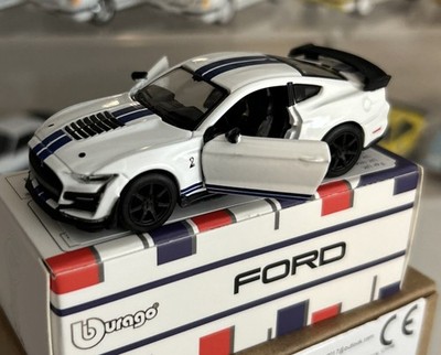 NIB Burago 1/64 2020 FORD Mustang SHELBY GT500 White/Blue Stripes Doors Open
