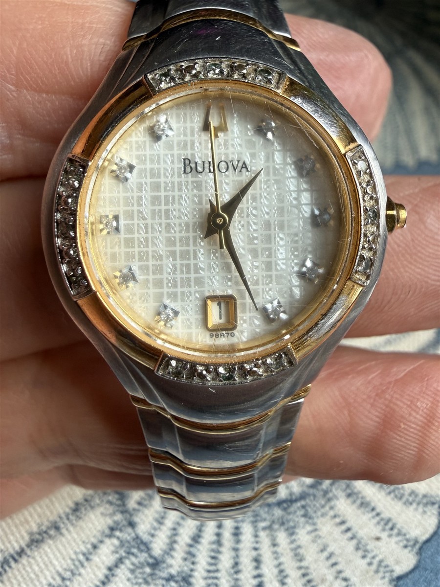 Bulova Womens Two-Tone Silver/Gold Diamond Bracelet Watch