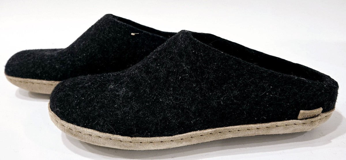 Glerups Shoe Charcoal Wool Slipper With Leather Bottom Men EU 43 US 10 Wom US 12 Glerups Wool Slippers with Leather Sole, Men main image 2
