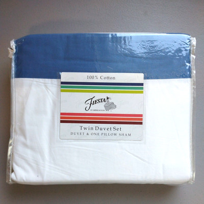 Fiesta Duvet Set Bedding TWIN White Blue Pillow Sham NEW 100% Cotton Natural Lux