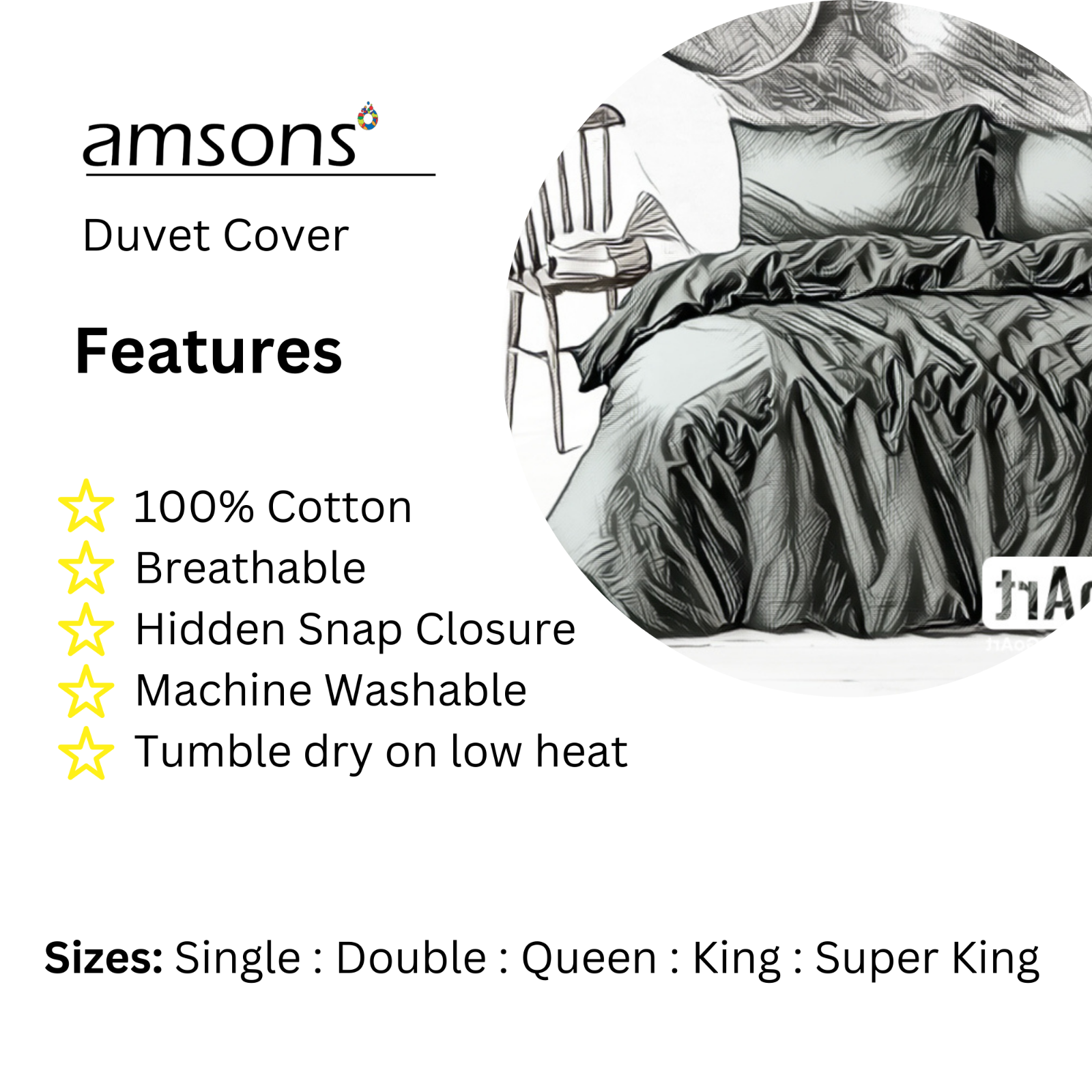 Cotton Single Double Queen King Size Duvet Quilt Cover Set With