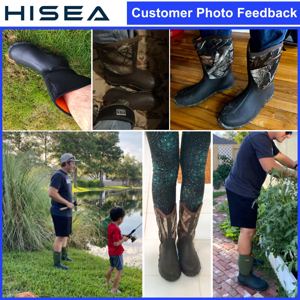 HISEA Men Rain Boots Waterproof Insulated Hunting Fishing Garden Mud Work Boot - Image 2 of 4