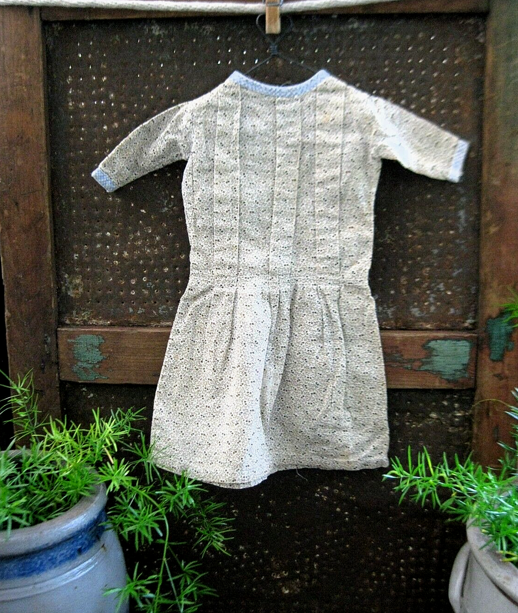 Early Antique Brown Calico Doll Dress with Pin Tuck Drop Waist Bodice | eBay